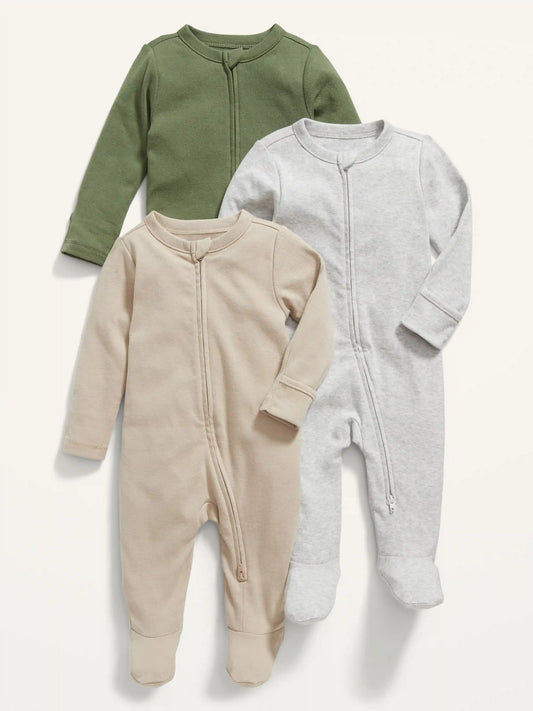 Unisex 3-Pack Sleep & Play 2-Way-Zip Footed One-Piece for Baby