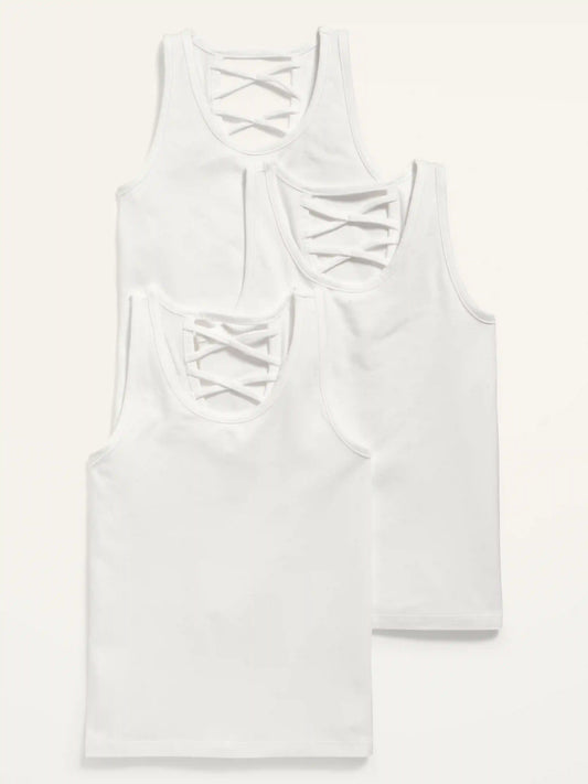 Solid Lattice-Back Tank Top 3-Pack for Girls
