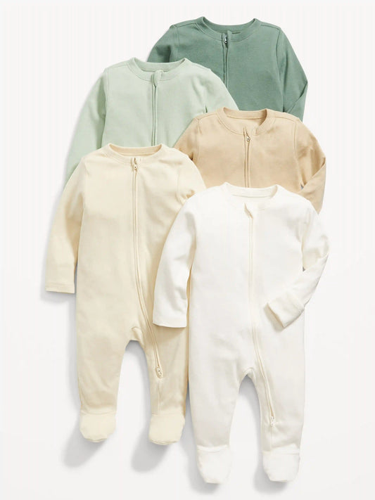 Unisex 2-Way-Zip Sleep & Play Footed One-Piece 5-Pack for Baby