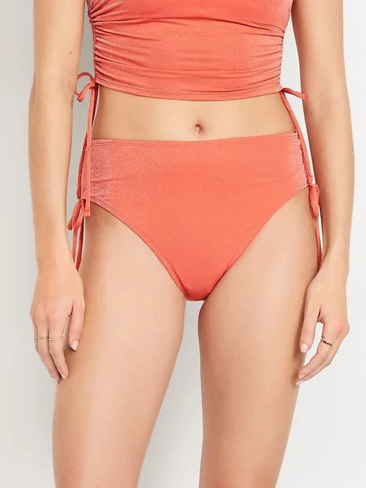 Mid-Rise Side-Tie Shine Bikini Swim Bottoms