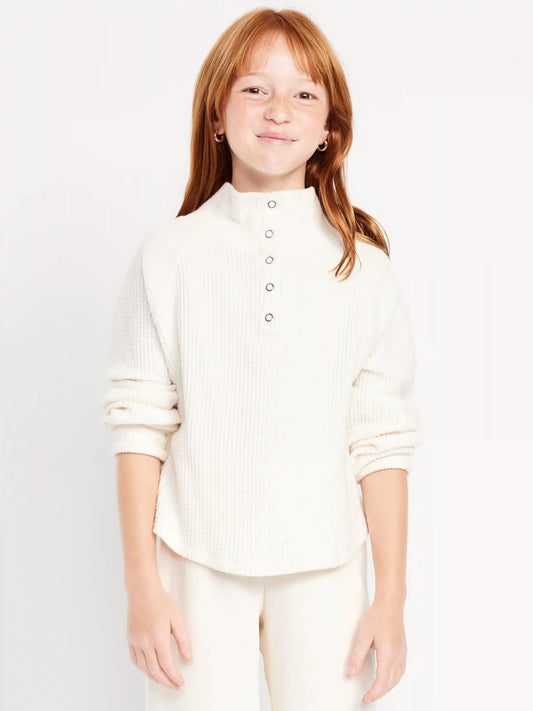CozePlush Waffle Knit Henley Top for Girls