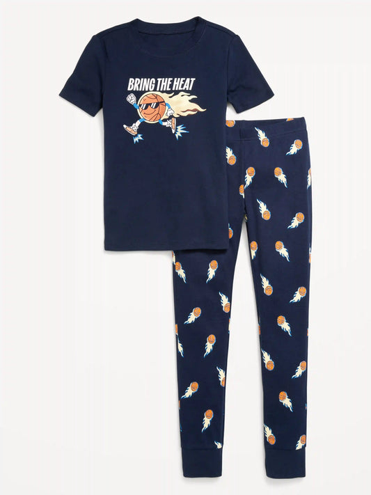 Gender-Neutral Snug-Fit Graphic Pajama Set for Kids
