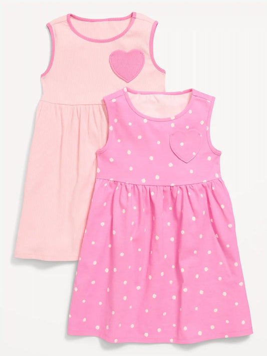 Sleeveless Heart-Pocket Dress 2-Pack for Toddler Girls