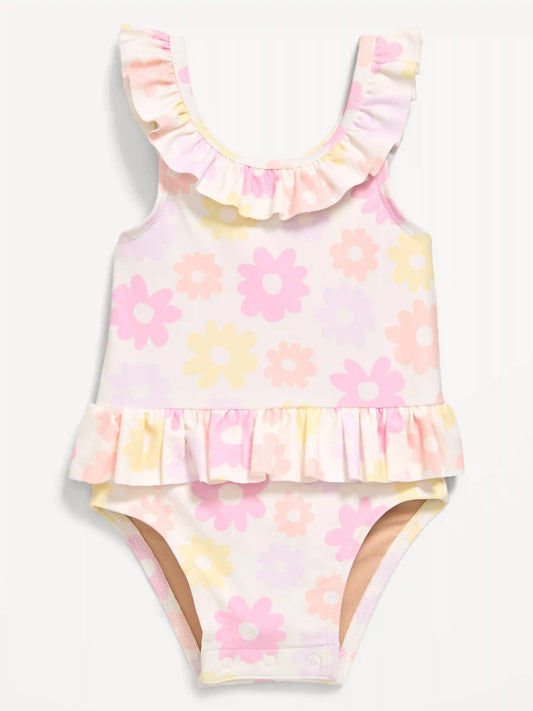 Textured Ruffle-Trim One-Piece Swimsuit for Baby