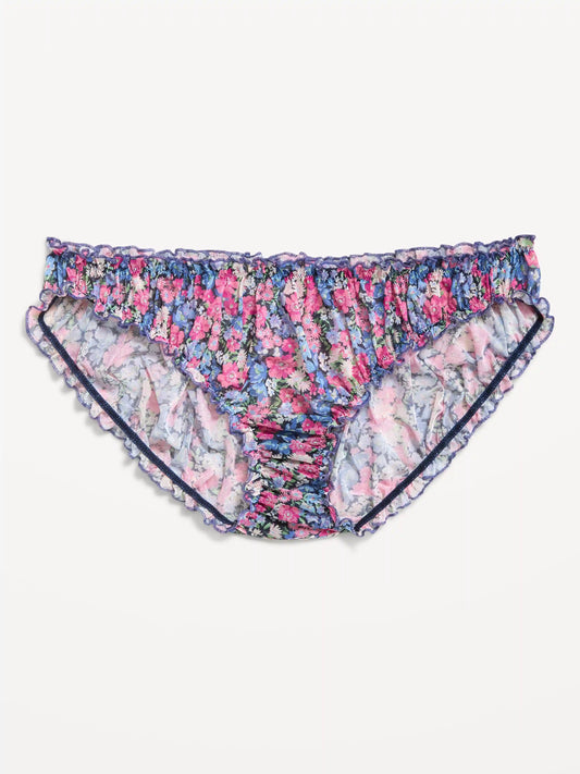 Ruffle-Edge Mesh Hipster Underwear