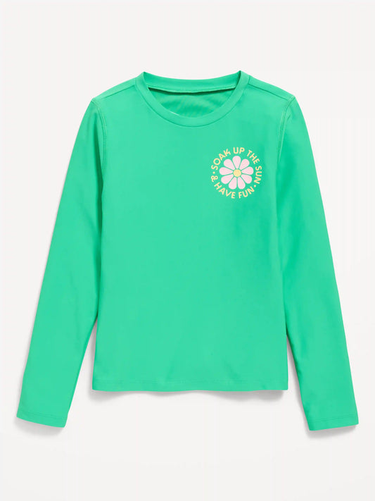 Long-Sleeve Graphic Rashguard Swim Top for Girls