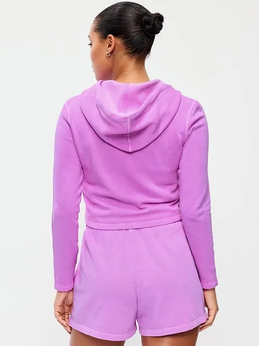 Shrunken Cropped Zip Hoodie Sweatshirt