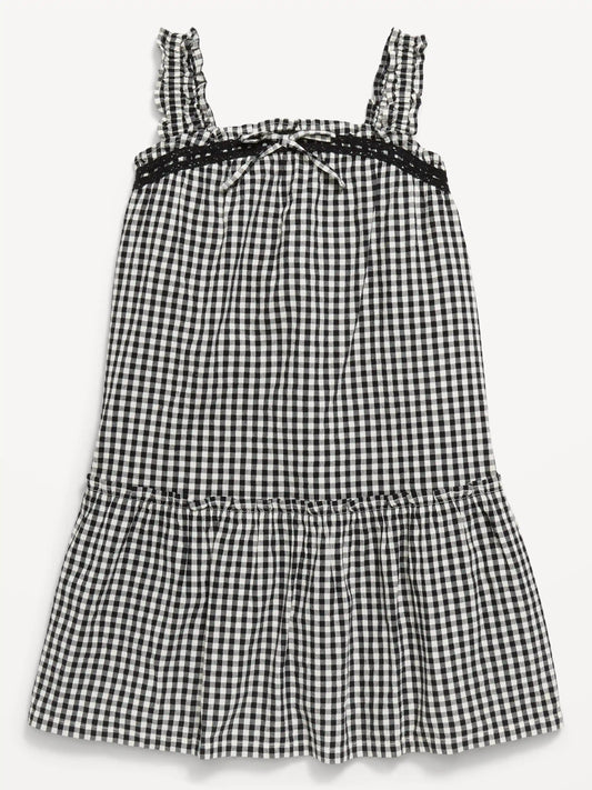 Printed Sleeveless Ruffled Swing Dress for Girls