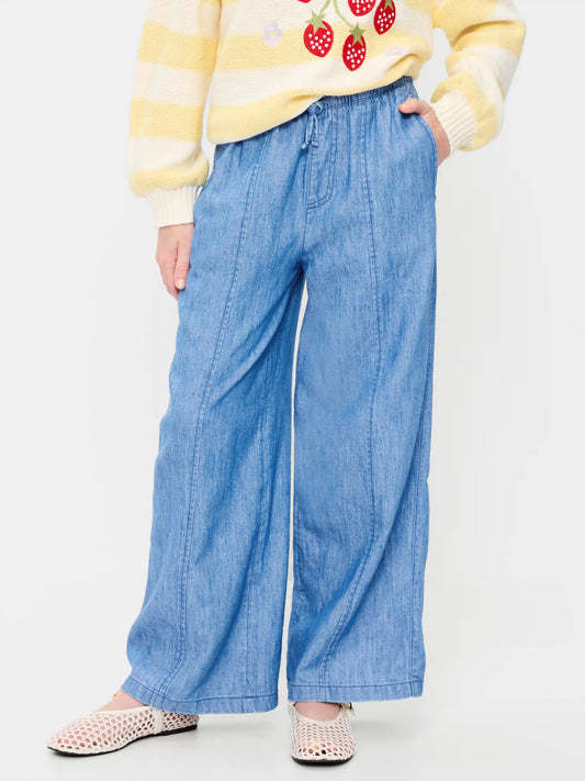 Striped Linen-Blend Wide-Leg Pants for Girls