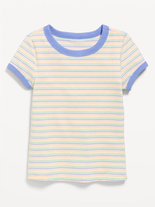 Fitted Short-Sleeve Ribbed Ringer T-Shirt for Girls