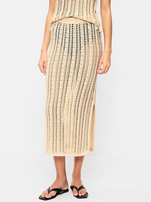 Open-Weave Seaside Cotton Column Maxi Skirt