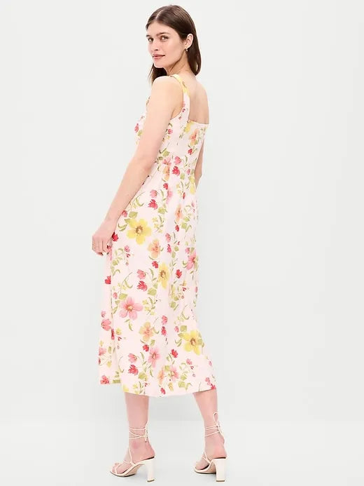 Fit & Flare Sleeveless Linen-Blend Midi Dress