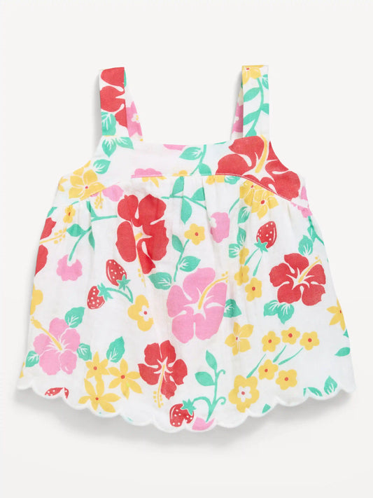 Sleeveless Double-Weave Scalloped-Hem Top for Toddler Girls