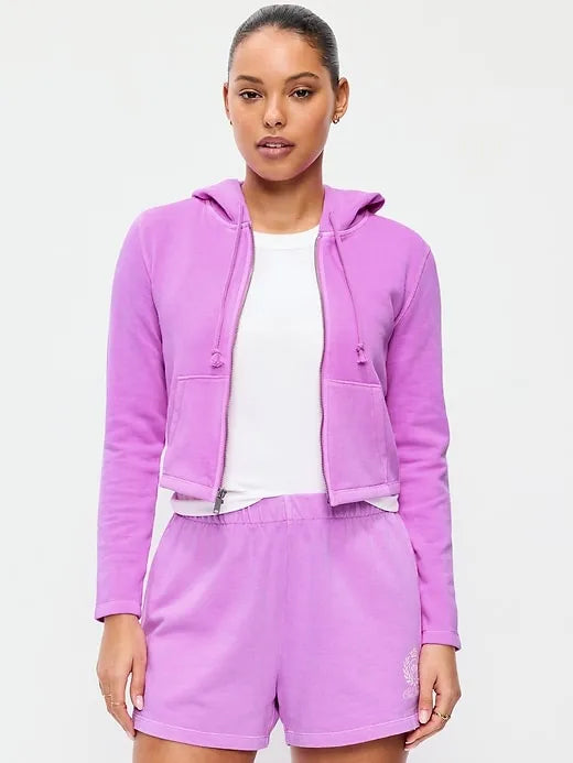 Shrunken Cropped Zip Hoodie Sweatshirt