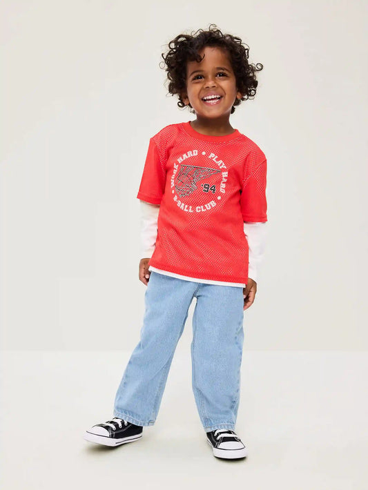Oversized 2-In-1 Mesh Long-Sleeve T-Shirt for Toddler Boys