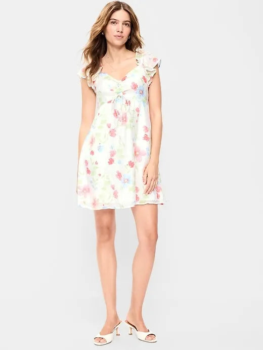 Flutter-Sleeve Fit & Flare Mini Dress