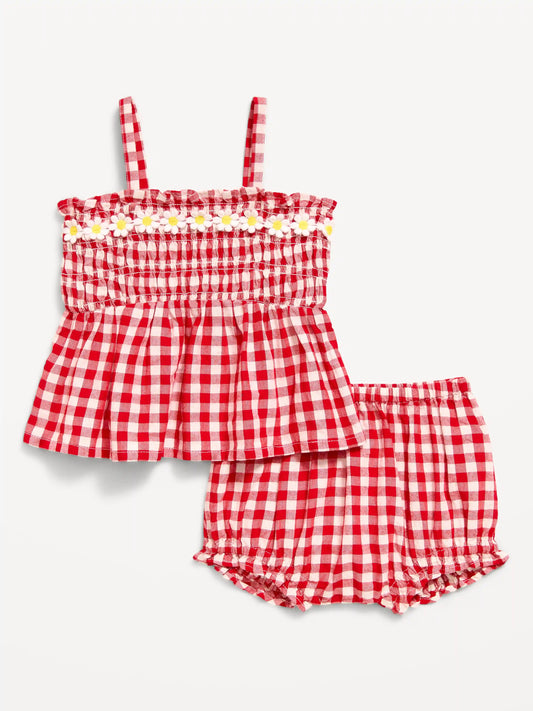 Sleeveless Smocked Peplum Top and Shorts Set for Baby