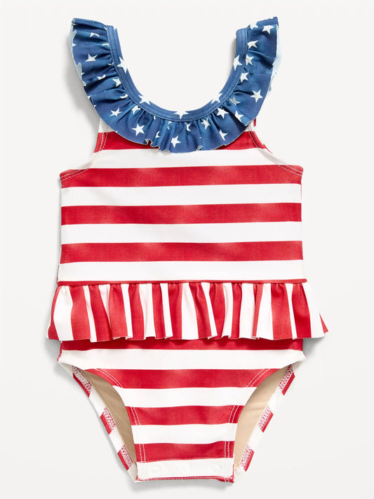 Textured Ruffle-Trim One-Piece Swimsuit for Baby
