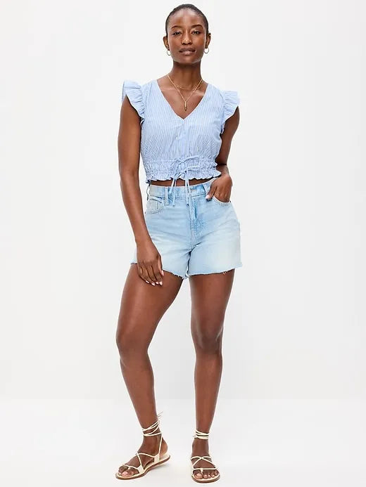 Curvy High-Waisted Baggy Jean Shorts -- 5-inch inseam