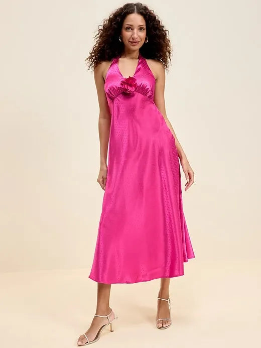 The Occasion by Old Navy Fit and Flare Satin Halter Midi Dress