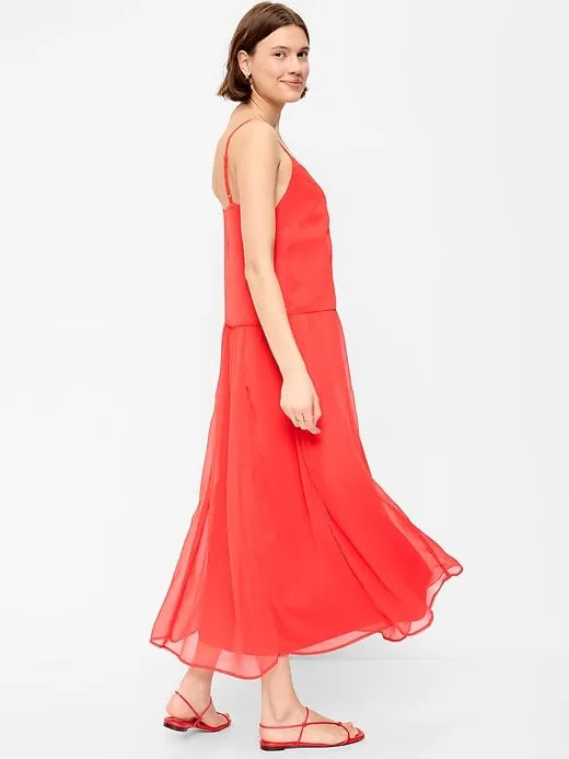 Chiffon Drop-Waist Maxi Dress