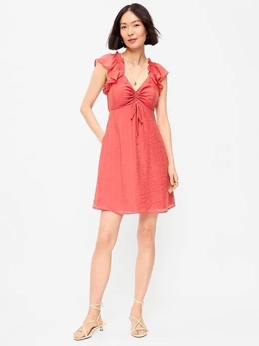 Flutter-Sleeve Fit & Flare Mini Dress