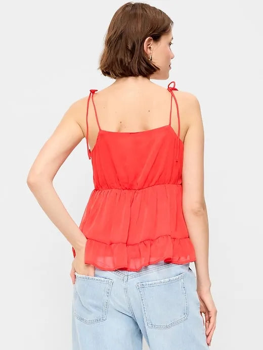 Chiffon Semi-Sheer Tie-Strap Cami Top