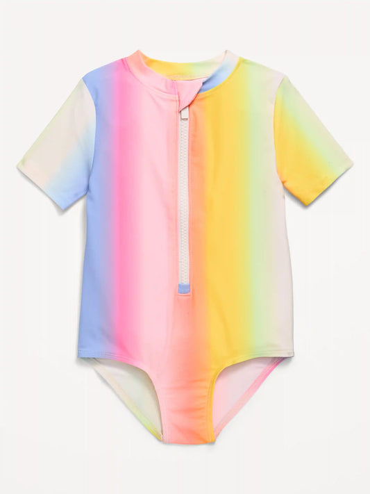 Zip-Front Rashguard One-Piece Swimsuit for Toddler Girls