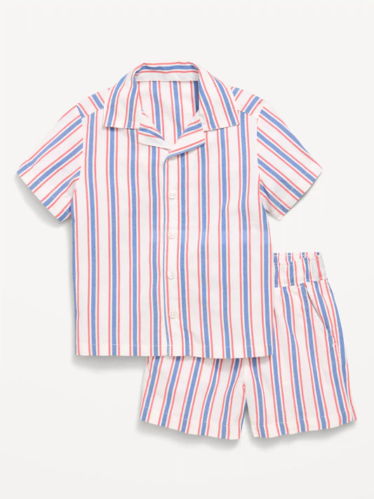 Short-Sleeve Striped Poplin Shirt and Shorts Set for Toddler Boys