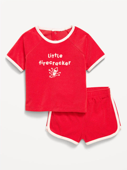 Short-Sleeve Terry Graphic Top and Shorts Set for Baby