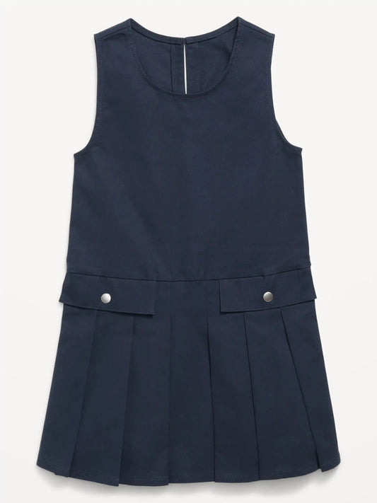 School Uniform Sleeveless Twill Dress for Girls