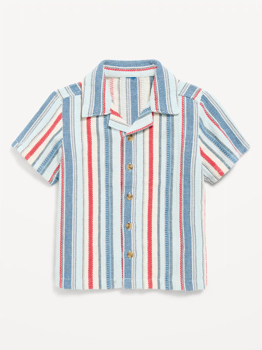 Short-Sleeve Striped Textured Shirt for Toddler Boys