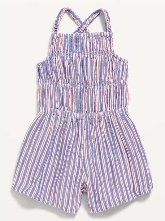Sleeveless Double-Weave Smocked Romper for Toddler Girls