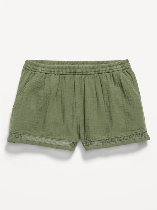 Double-Weave Crochet-Trim Shorts for Girls