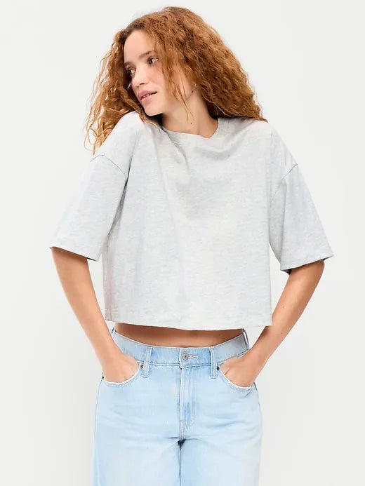 Vintage Crew-Neck Oversized Crop T-Shirt