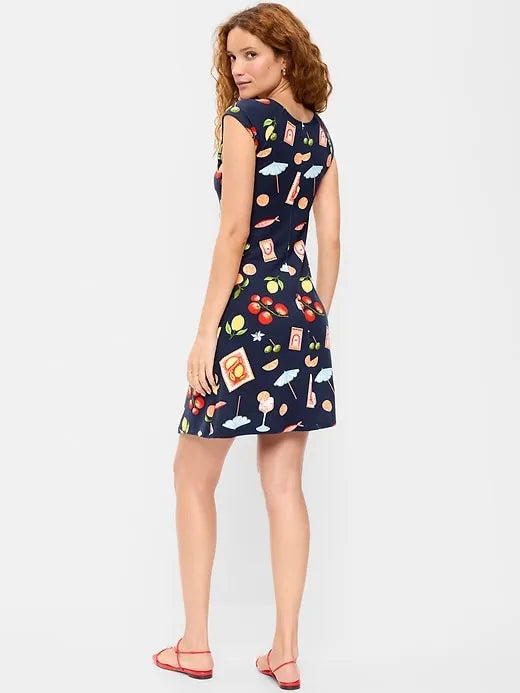 Short-Sleeve Scoop-Neck Mini Dress