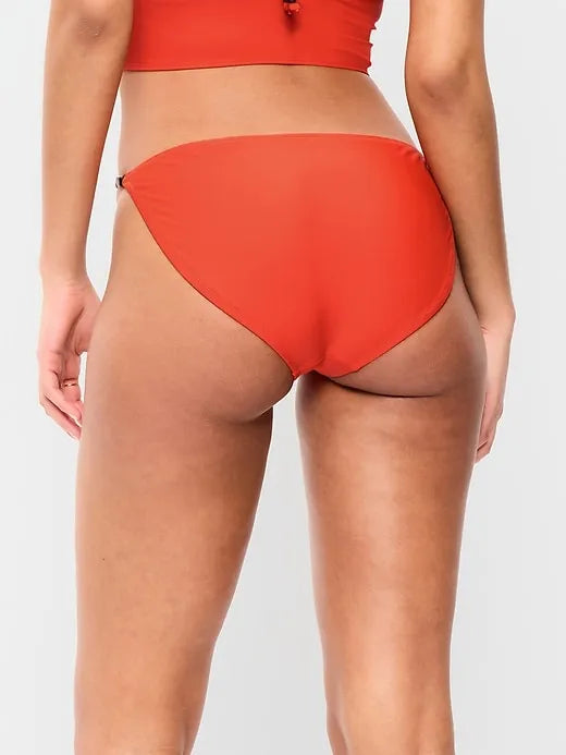 Beaded Mid-Rise Bikini Swim Bottoms