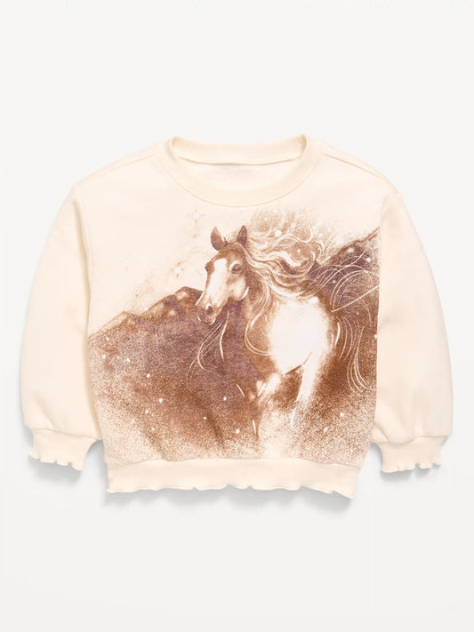 Long-Sleeve Graphic Lettuce-Edge Sweatshirt for Toddler Girls