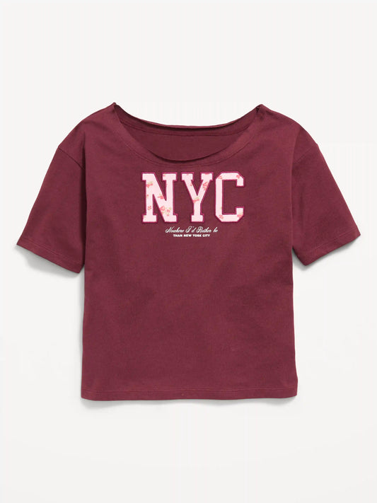 Off-Shoulder Graphic T-Shirt for Girls