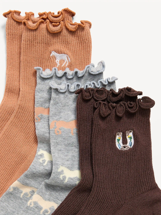 Ruffled Crew Sock 3-Pack for Women