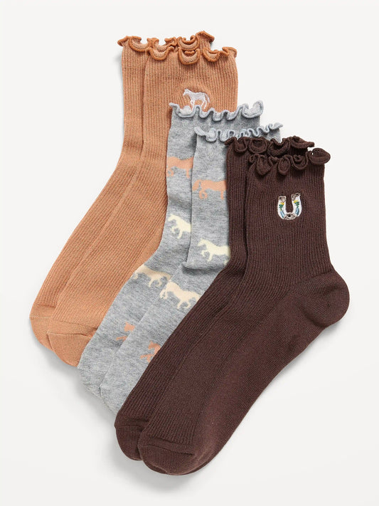 Ruffled Crew Sock 3-Pack for Women