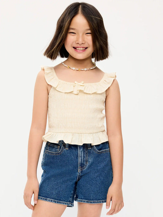 Sleeveless Fitted Ruffled Smocked Top for Girls