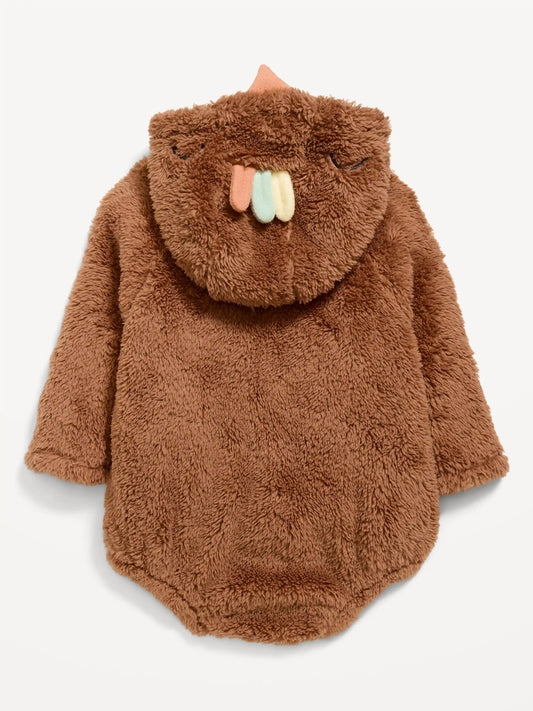 Long-Sleeve Critter Fleece Hooded One-Piece Romper for Baby