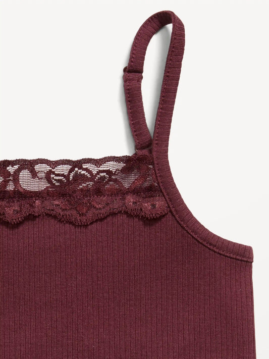 Fitted Ribbed Lace-Trim Cami for Girls