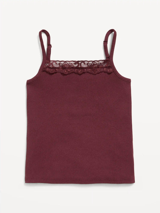 Fitted Ribbed Lace-Trim Cami for Girls