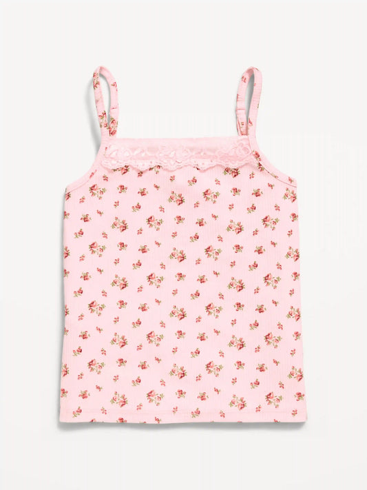 Fitted Ribbed Lace-Trim Cami for Girls