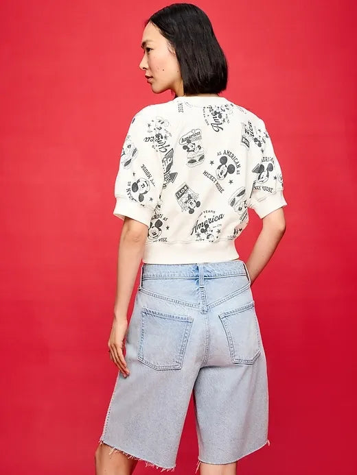 Old Navy x Disney Mickey Mouse Short-Sleeve Cropped Raglan Fleece Sweatshirt for Women
