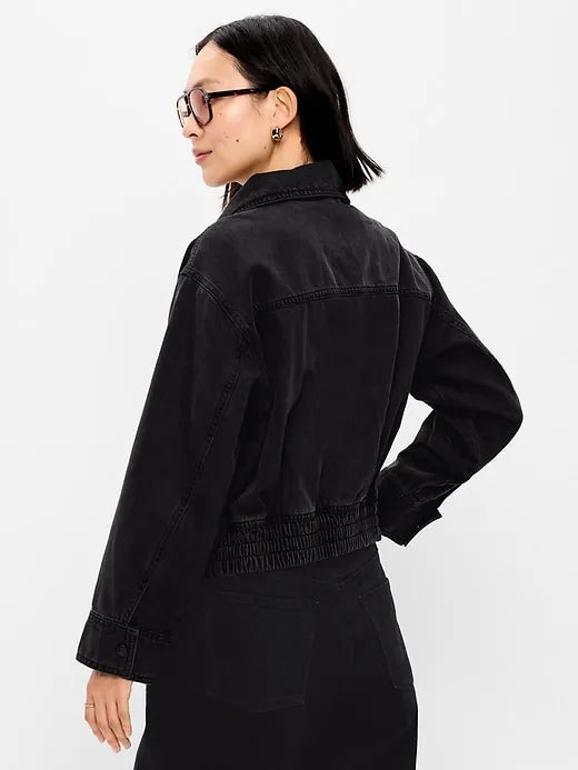 Funnel-Neck Denim Jacket