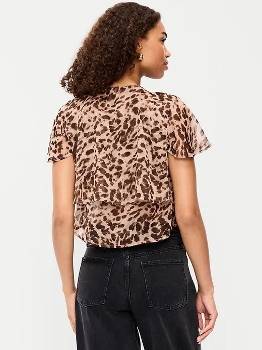 Tiered Ruffle Tie-Front Top