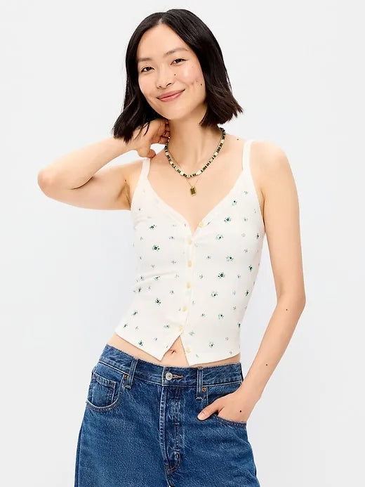Button-Front Cami Tank Top